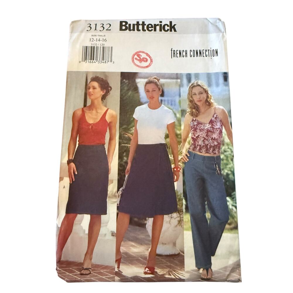 Butterick 3132 French Connection Y2K Skirt Pants Wrap 12‎ 14 16 FF Uncut